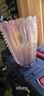 MCM Barovier Toso Murano Pink Iridescent Art Glass Vase Silver Sparkles