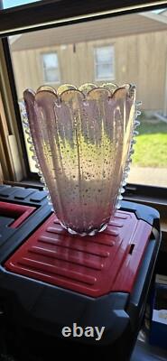 MCM Barovier Toso Murano Pink Iridescent Art Glass Vase Silver Sparkles