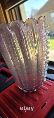 MCM Barovier Toso Murano Pink Iridescent Art Glass Vase Silver Sparkles