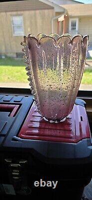 MCM Barovier Toso Murano Pink Iridescent Art Glass Vase Silver Sparkles