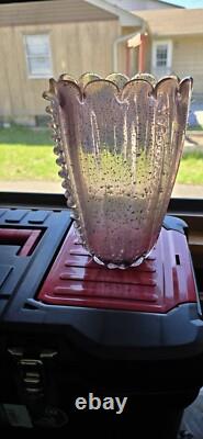 MCM Barovier Toso Murano Pink Iridescent Art Glass Vase Silver Sparkles