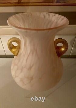 MCM Murano Art Glass Pink White Mottled Vase 8H