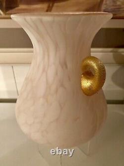 MCM Murano Art Glass Pink White Mottled Vase 8H