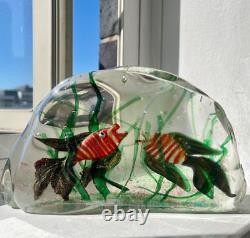 MCM Murano Barbini Cenedese Fish & Seagrass block Aquarium. Free shipping