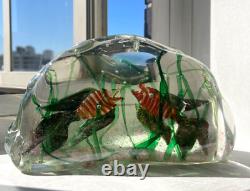 MCM Murano Barbini Cenedese Fish & Seagrass block Aquarium. Free shipping