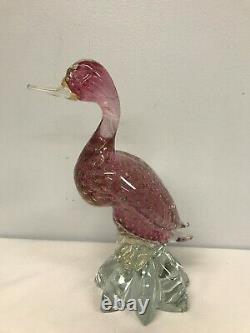 MID CENTURY MURANO ART GLASS PINK with GOLD SPECKLE 10 1/2 DUCK FIGURINE