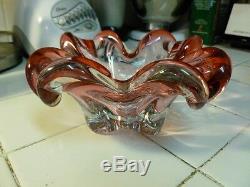 MID Century Modern Canadian Pink Chalet Art Glass Free Form Bowl / Ashtray