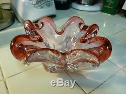 MID Century Modern Canadian Pink Chalet Art Glass Free Form Bowl / Ashtray