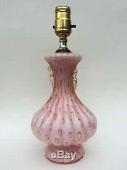 MID Century Modern Murano Art Glass Lamp Pink Gold Controlled Bubble Aventurine