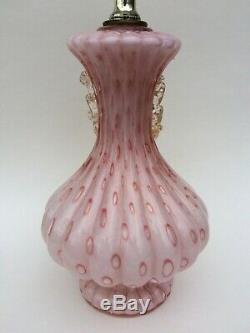 MID Century Modern Murano Art Glass Lamp Pink Gold Controlled Bubble Aventurine