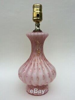 MID Century Modern Murano Art Glass Lamp Pink Gold Controlled Bubble Aventurine
