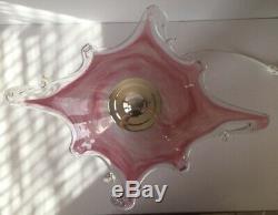 MID Century Modern Murano Art Glass Table Lamp With Pink Shade And Clear Base