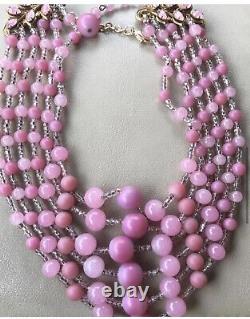 MIRIAM HASKELL Pink Art Glass Bead Goldtone Accent RARE Signed