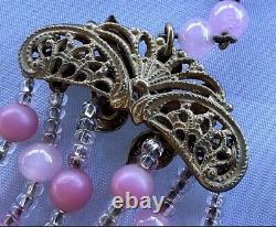 MIRIAM HASKELL Pink Art Glass Bead Goldtone Accent RARE Signed