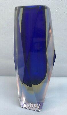 MURANO? FLAVIO POLI Seguso Sommerso Vase Blue & Pink Faceted Art Glass