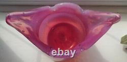 MURANO FRATELLI TOSO 1950's PINK BULLICANTE ART GLASS VASE 9.5H WITH LABEL
