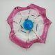 MURANO Italy Centerpiece Art Glass Dish Pink Turquoise Bullicante