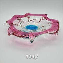 MURANO Italy Centerpiece Art Glass Dish Pink Turquoise Bullicante