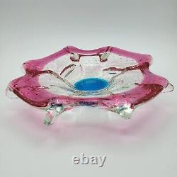 MURANO Italy Centerpiece Art Glass Dish Pink Turquoise Bullicante