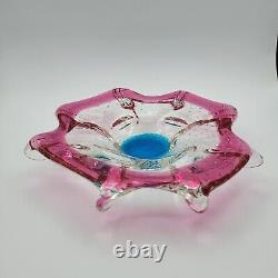 MURANO Italy Centerpiece Art Glass Dish Pink Turquoise Bullicante