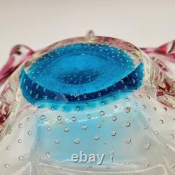 MURANO Italy Centerpiece Art Glass Dish Pink Turquoise Bullicante