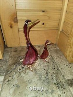 MURANO Italy VENETIAN BARBINI Art Glass DUCK GOOSE Purple PINK Cranberry 10.5, 6