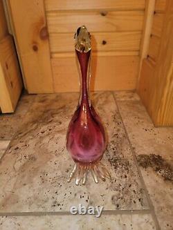 MURANO Italy VENETIAN BARBINI Art Glass DUCK GOOSE Purple PINK Cranberry 10.5, 6