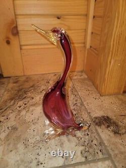 MURANO Italy VENETIAN BARBINI Art Glass DUCK GOOSE Purple PINK Cranberry 10.5, 6