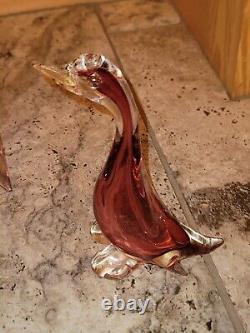 MURANO Italy VENETIAN BARBINI Art Glass DUCK GOOSE Purple PINK Cranberry 10.5, 6