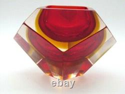 MURANO Poli seguso era diamond sommerso red & amber in pink art glass bowl