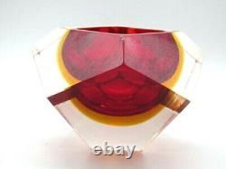 MURANO Poli seguso era diamond sommerso red & amber in pink art glass bowl