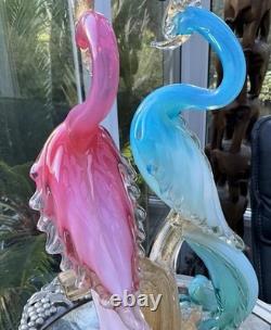 MURANO SEGUSO BARBINI TWIN PARADISE BIRDS Glass BLUE PINK Opalescent GOLD 14