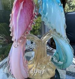 MURANO SEGUSO BARBINI TWIN PARADISE BIRDS Glass BLUE PINK Opalescent GOLD 14