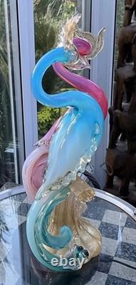 MURANO SEGUSO BARBINI TWIN PARADISE BIRDS Glass BLUE PINK Opalescent GOLD 14