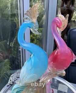 MURANO SEGUSO BARBINI TWIN PARADISE BIRDS Glass BLUE PINK Opalescent GOLD 14