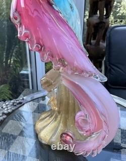 MURANO SEGUSO BARBINI TWIN PARADISE BIRDS Glass BLUE PINK Opalescent GOLD 14