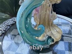 MURANO SEGUSO BARBINI TWIN PARADISE BIRDS Glass BLUE PINK Opalescent GOLD 14