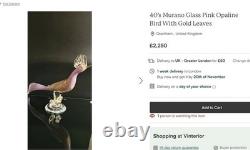 MURANO SEGUSO BARBINI TWIN PARADISE BIRDS Glass BLUE PINK Opalescent GOLD 14