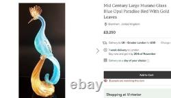 MURANO SEGUSO BARBINI TWIN PARADISE BIRDS Glass BLUE PINK Opalescent GOLD 14