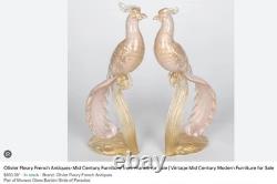 MURANO SEGUSO BARBINI TWIN PARADISE BIRDS Glass BLUE PINK Opalescent GOLD 14