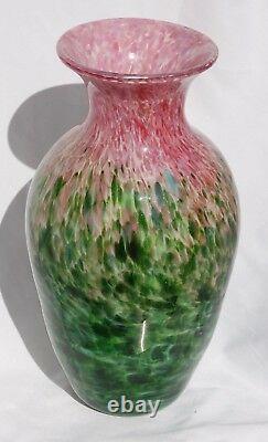 Mad art studio glass vase monumental large vtg pink flowers 14 MONET