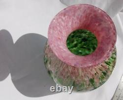 Mad art studio glass vase monumental large vtg pink flowers 14 MONET
