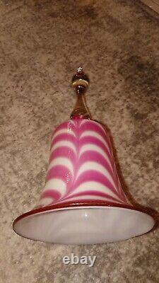 Magnificent Antique Blown Pink Glass Wedding Bell Handmade by Nailsea circa 1840