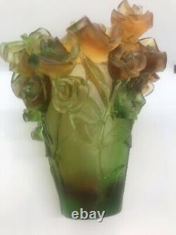 Magnificent Nancy Daum Style Art Glass Rose Vase 21/21/19 Cm 6,4lb Signed France