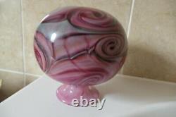 Maltese Gozo Art Glass With Pink/purple Abstract Swirl Pattern 15cm Signed Vase