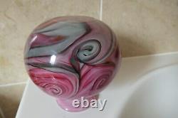 Maltese Gozo Art Glass With Pink/purple Abstract Swirl Pattern 15cm Signed Vase