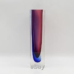 Mandruzzato Murano Art Glass Vase Cobalt Blue & Pink Sommerso Block 10