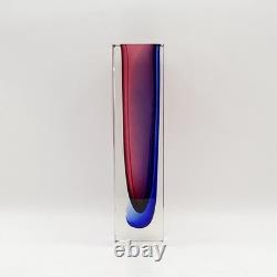 Mandruzzato Murano Art Glass Vase Cobalt Blue & Pink Sommerso Block 10