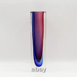 Mandruzzato Murano Art Glass Vase Cobalt Blue & Pink Sommerso Block 10