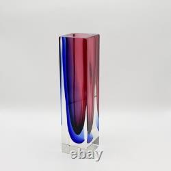 Mandruzzato Murano Art Glass Vase Cobalt Blue & Pink Sommerso Block 10